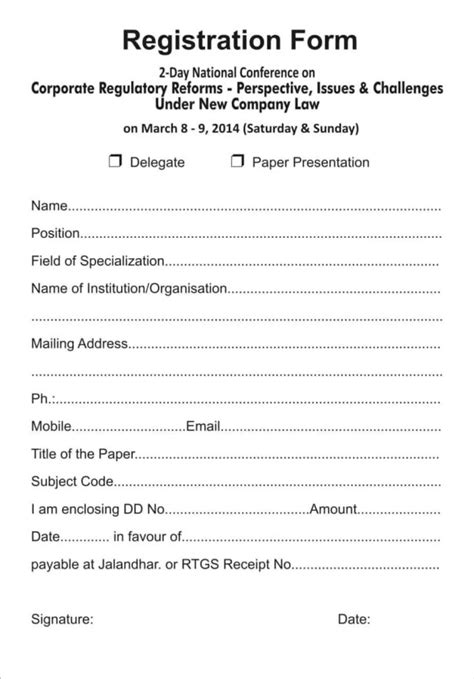 Downloadable Signup Form Printable Registration Form Template Word