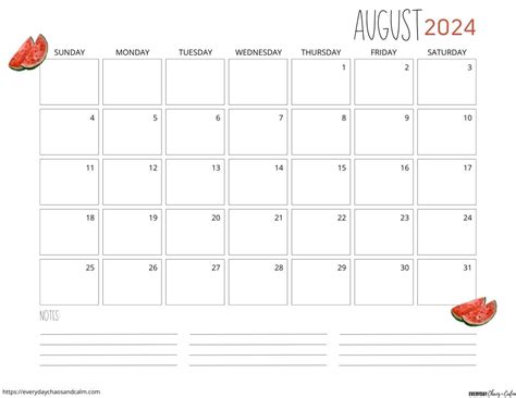 Downloadable and Printable August 2024 Calendars