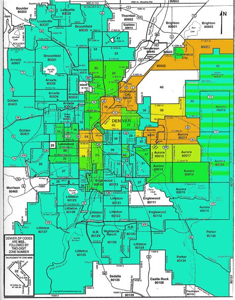 Denver zip code map Map of Denver zip codes (Colorado USA)