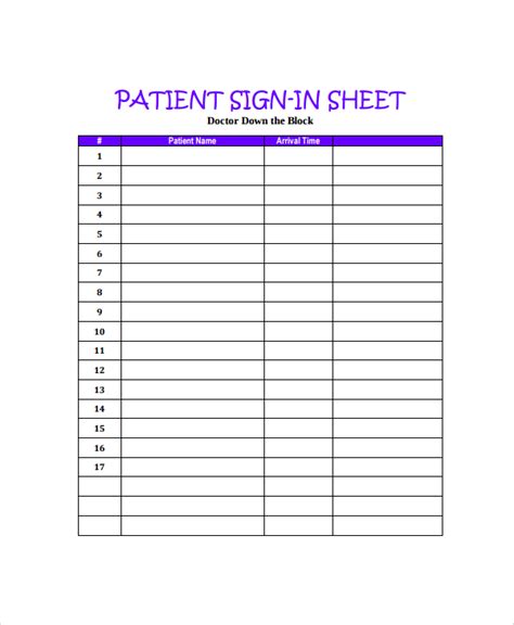 Dr Office Sign In Sheet Template