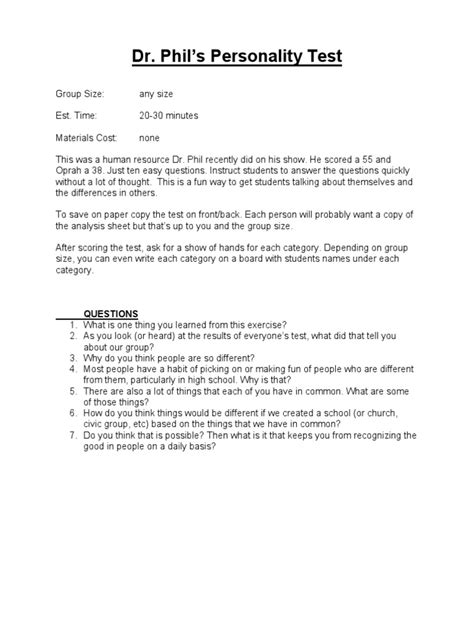 Dr Phil Personality Test