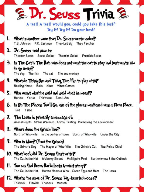 Dr Seuss Trivia Questions And Answers Printable