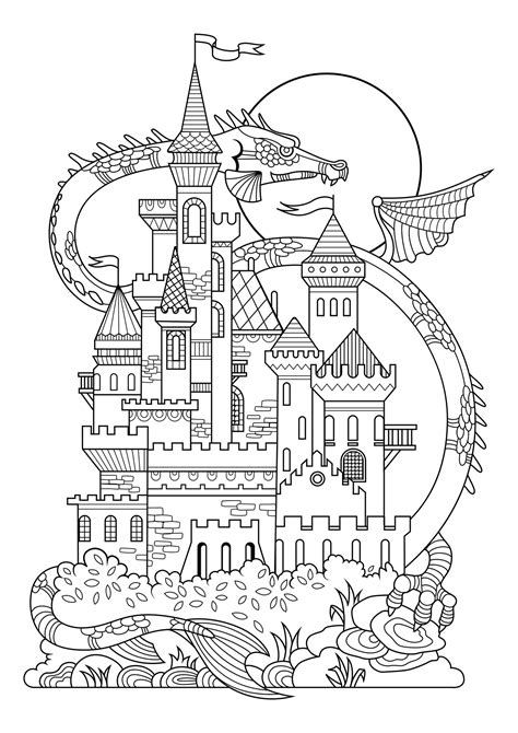 Castle And Dragon Colouring Pages Coloring Home