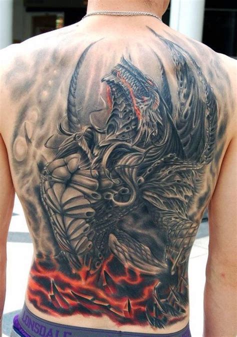 Back shoulder black and grey Dragon tattoo Chronic Ink