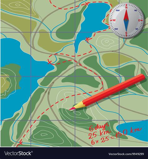 We Draw on the Map, Calculate the Distance. Stock Vector Illustration