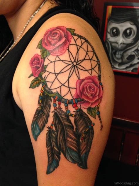 Dream catcher rose coverup tattoo Tatoeages
