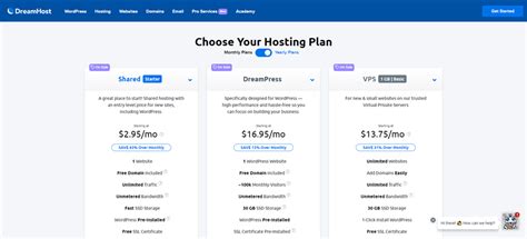Dreamhost website builder plans and pricing
