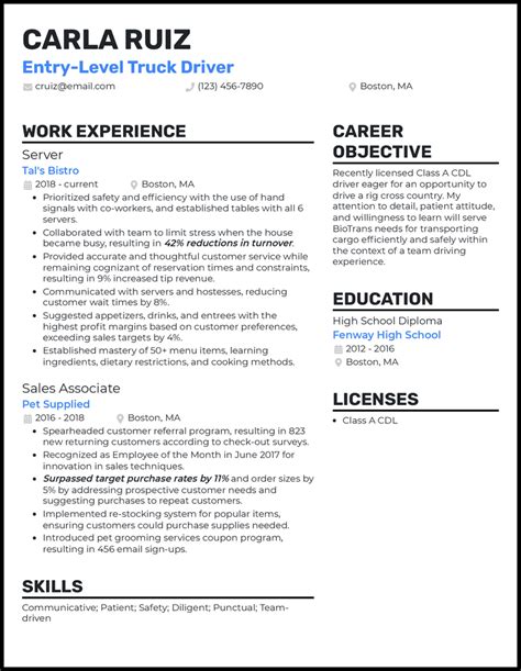 Driver Resume Examples