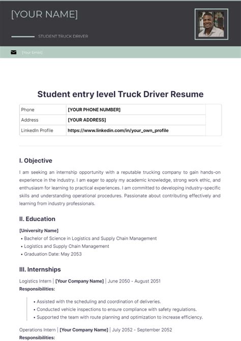 Driver Resume Sample Entry Level