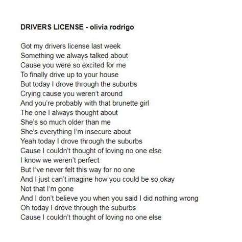 Drivers License Lyrics Clean Printable