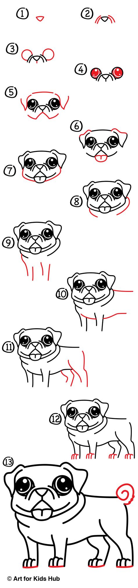 Droll Step By Step Christmas Pug Drawing