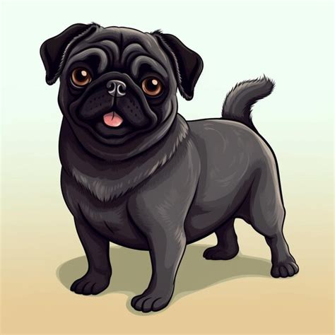 Perro Pug negro en alerta Vector de dibujos animados Clipart