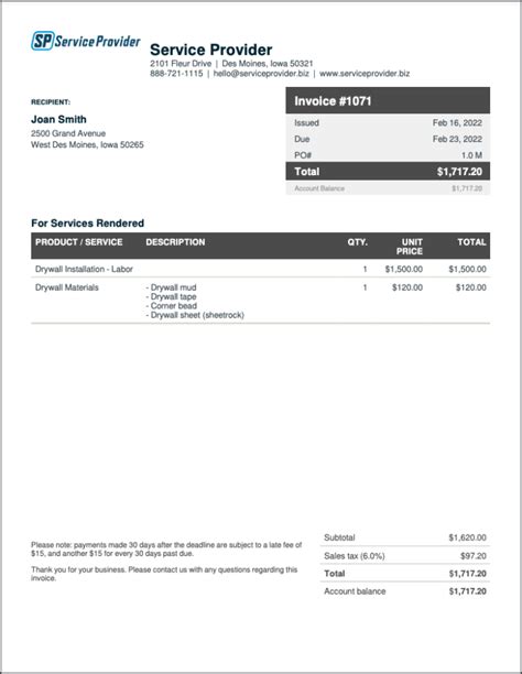 Drywall Invoice Template