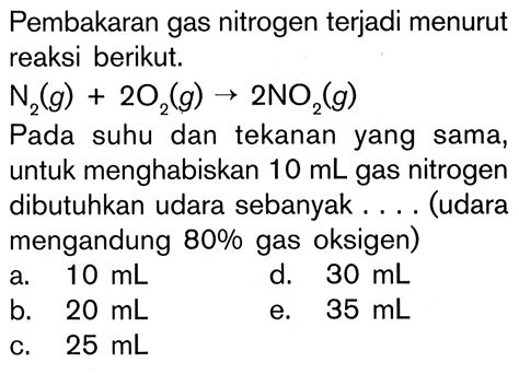 Dua Liter Gas Nitrogen Direaksikan dengan Gas Hidrogen