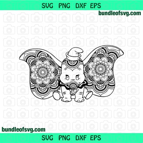 43+ Dumbo Mandala SVG, Dumbo Elefante Cricut Zentangle. Dumbo Mandala Full Color Layered SVG Choose Your Own Colors