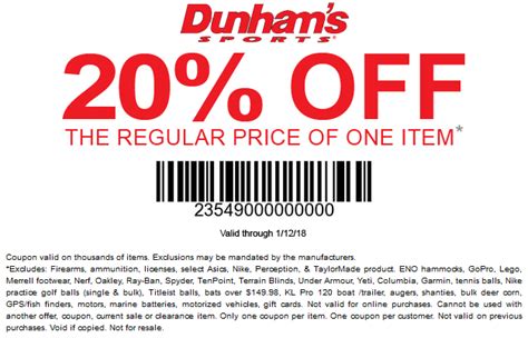 Dunham's 20 Off Printable Coupon