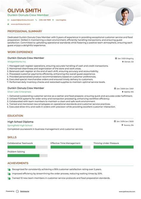 Dunkin Donuts Resume Sample