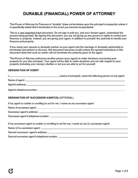 Durable Power Of Attorney Printable Form