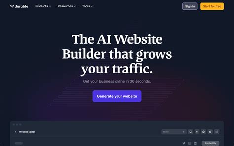 Durable website builder features