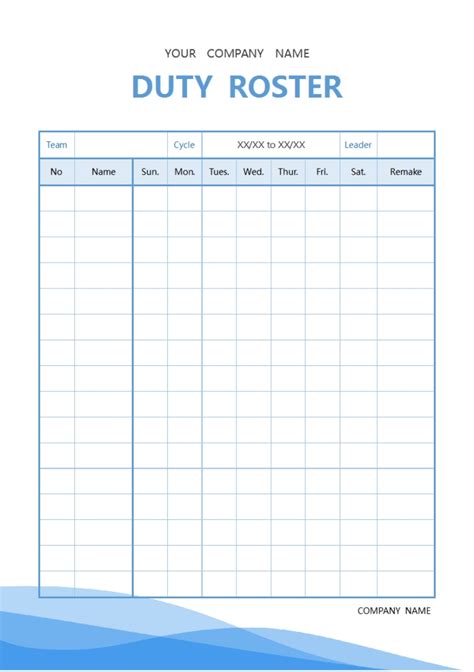 Duty Roster Template Lopez