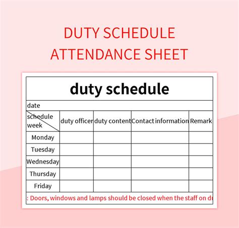 Schedule of Duty