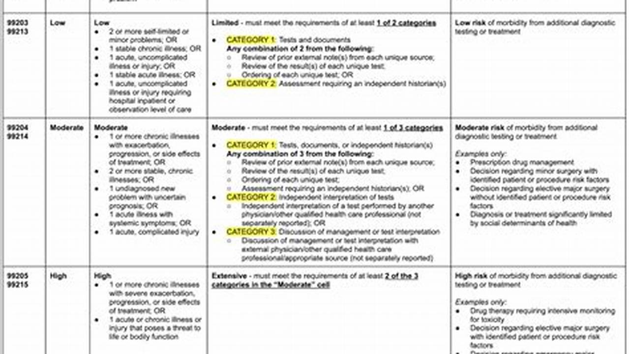E&M Coding Cheat Sheet 2025 Pdf