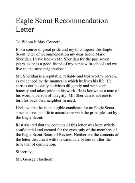Eagle Scout Letter of Recommendation time
