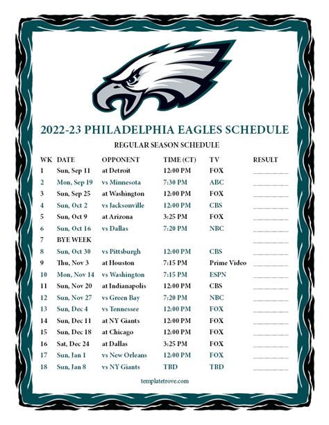 Eagles 2022 Schedule Printable