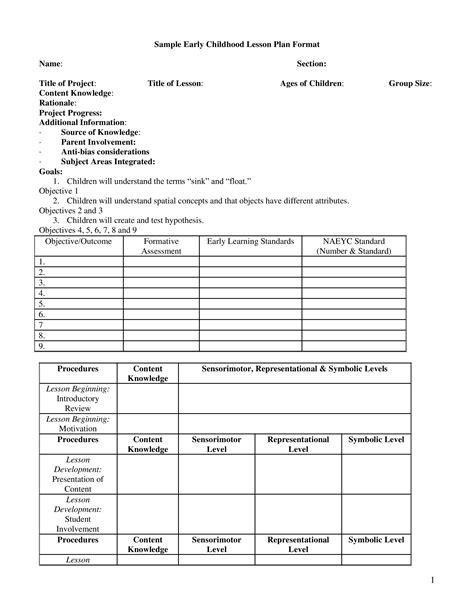 Early Childhood Education Lesson Plan Template