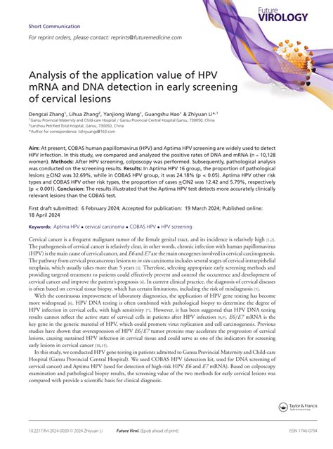 Early Detection Methods for HPV