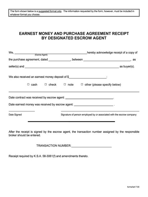 Earnest Money Agreement Form Template Free Printable Documents
