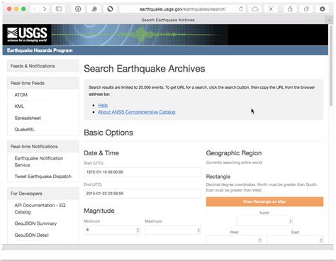 Earthquake Catalog Search