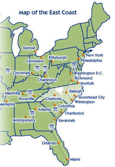 East Coast Map With Cities