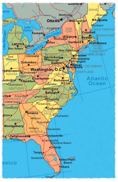 Map of East Coast USA (United States) Map in the Atlas of the World