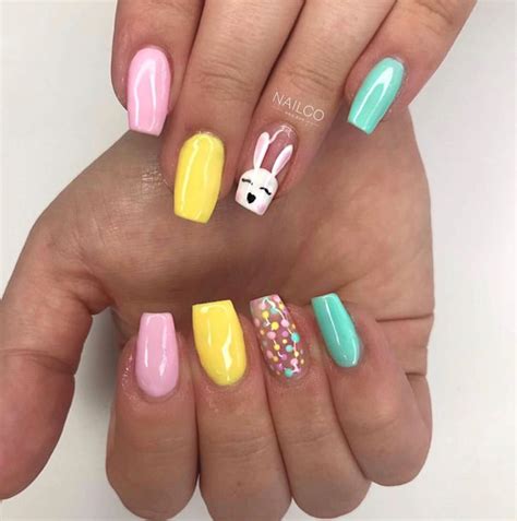 Easter color nails . Pastel colors with 3D flower Easter color nails