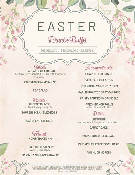 Easter Brunch Buffet Menu