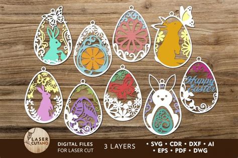 Download Easter Eggs Cut Files Bundle Easter Tags Commercial Use DXF Files