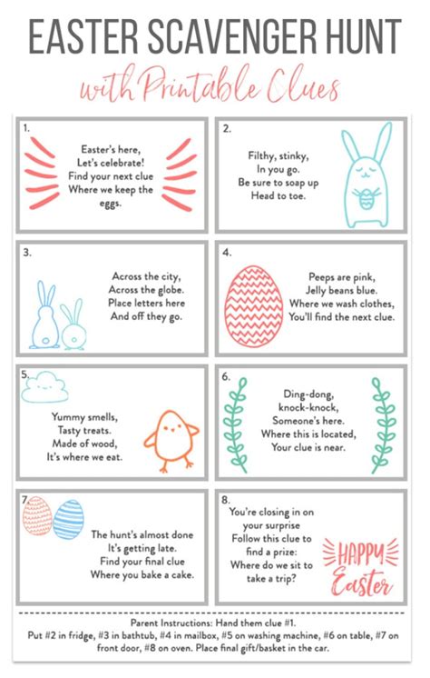 Easter Scavenger Hunt Clues Printable