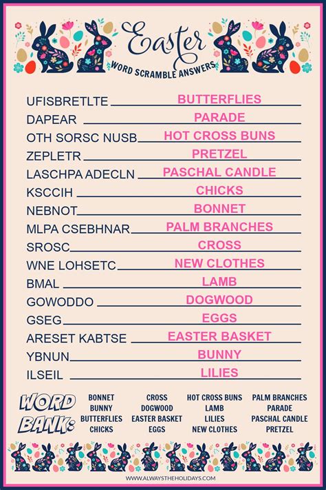 Easter Scramble Words With Answers