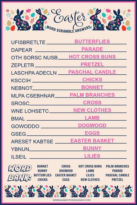 Easter Word Scramble With Answers