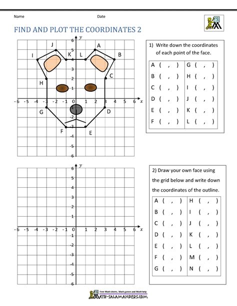 Easy Free Printable Coordinate Graphing Pictures Worksheets