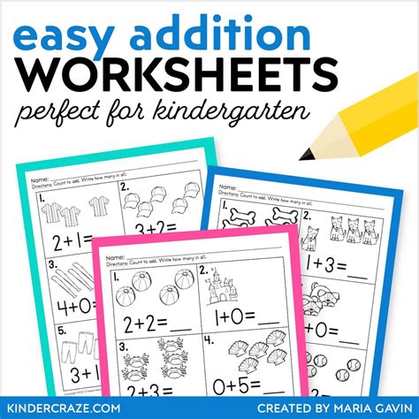 Easy Addition Worksheets For Kindergarten