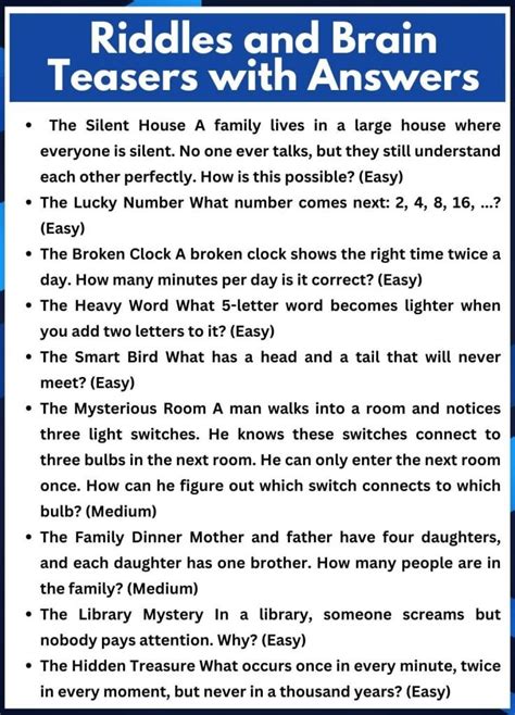 Easy Brain Easy Tricky Riddles With Answers
