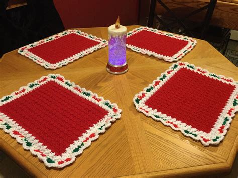 Image: A collection of easy crochet placemat patterns for Christmas.