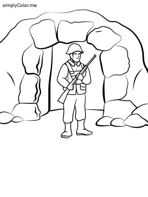 Easy Color Page For Soldier In Cave