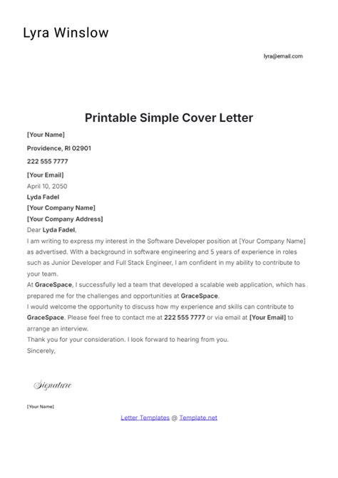Easy Cover Letter Template
