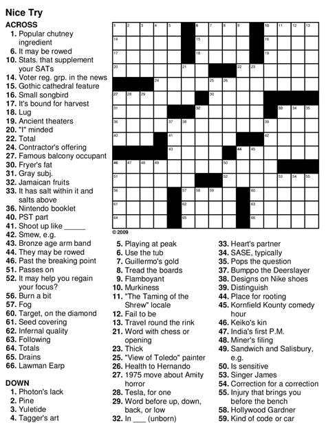 Easy Crossword Puzzles For Seniors Printable