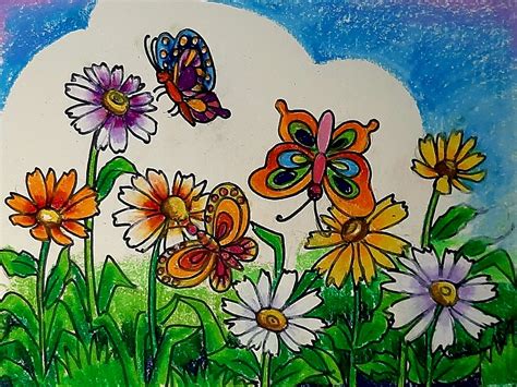 Easy Flower Garden Drawing Images