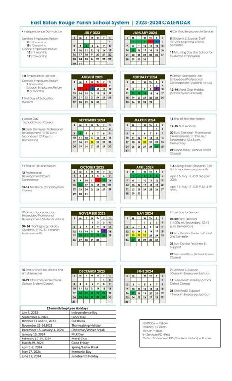 east baton rouge schools calendar