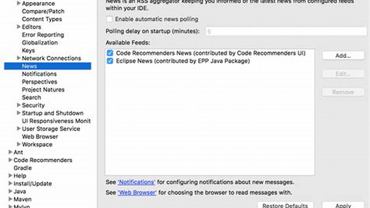 Eclipse Enable Automatic News Polling System